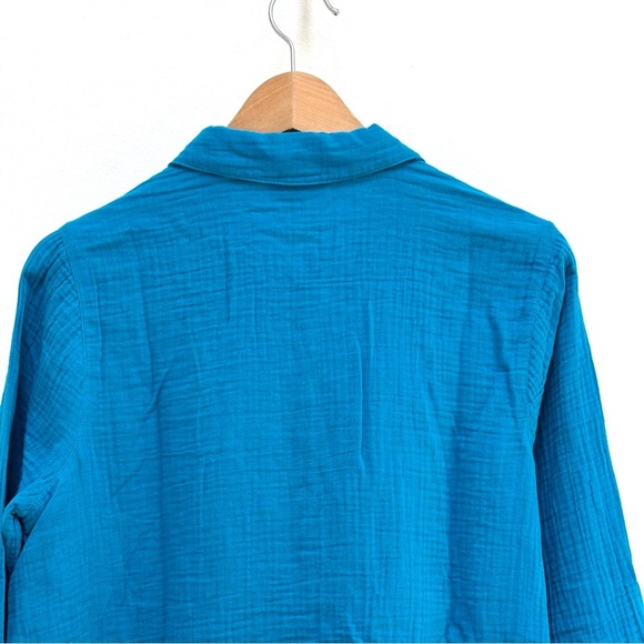 J. Jill Cotton-Gauze Split-Hem Tunic Button Front Shirt Turquoise Blue PS - Picture 10 of 14